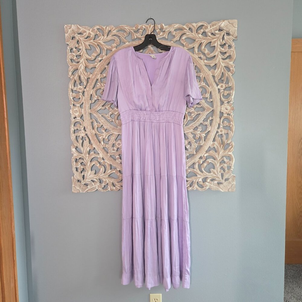 Joie Tiered Smocked Waist Midi Dress Lavender Purple Large